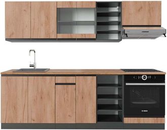 Vicco Mueble De Cocina R-line, Oro Power Roble/antracita, 240 Cm, Et Roble