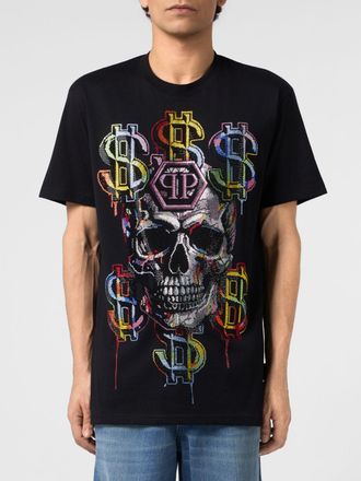 Philipp Plein T-shirt in cotone con stampa teschio e logo impreziositi da strass