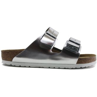 Birkenstock Arizona Soft Footbed Natural Leather Womens Slippers Sandals - UK 5.5 - US 8 Women - EU 39 - Silver - Size:UK 5.5