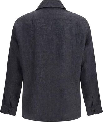Brunello Cucinelli Mens Gray Linen Dress Shirt