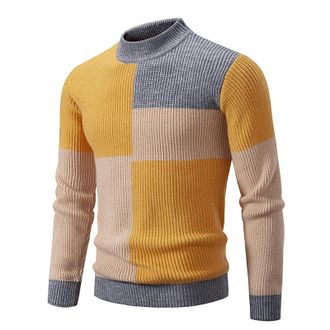 Generic Mens Half Turtle Neck Jumper - Slim Fit Colour Block Roll Neck Knitted Sweater, Warm Autumn Winter Turtle Neck Top, Stylish Polo Neck Knitwear Jumper 
