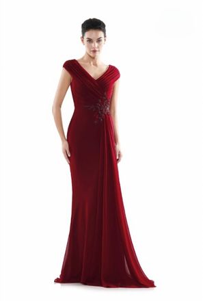 Colors Dress Embellished Waist Chiffon Gown In Wine