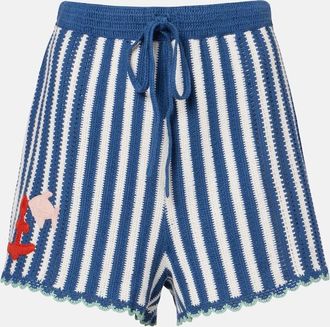 Alemais Crochet striped cotton shorts