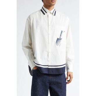 Jacquemus La Chemise Camargue Cotton Button-Up Shirt in Blue Shovel Placement Print at Nordstrom, Size 36 Us