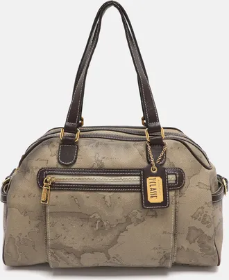 Alviero Martini 1A Classe Beige/brown Geo Print Coated Canvas Satchel