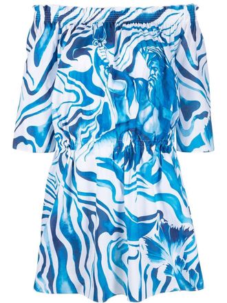 Alberta Ferretti swirl print shift dress - women - Cotton - 40 - Blue