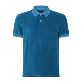 Tom Ford Polo Shirts, male, Blue, XL, Towelling Polo