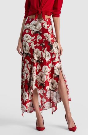 Alice & Olivia Rosa Asymmetrical Midi Skirt in Rose Garden Sm Hibiscus at Nordstrom, Size 10