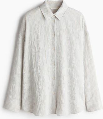 H&M Oversized Shirt in White/blue Striped at Nordstrom, Size X-Small