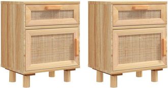 vidaXL Vidaxl - Mesitas de noche 2 uds madera maciza pino marrón ratán natural