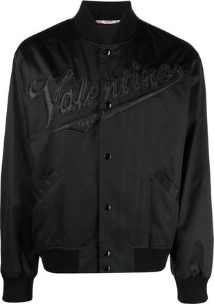 Valentino Garavani raised-logo bomber jacket - men - Polyester/Cupro/Cotton - 50 - Black