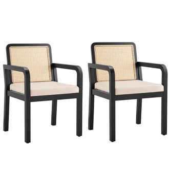 Urban Meuble Conjunto de 2 sillones de madera negra con respaldo de ca&ntilde;a