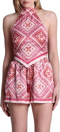 Avec Les Filles Scarf Print Halter Top in Lobster Pearl at Nordstrom, Size X-Large