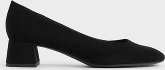 Charles & Keith Faux Suede Round-Toe Block-Heel Pumps