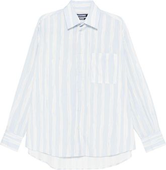 Jacquemus Relaxed Fit White Striped Silk-Nylon Shirt