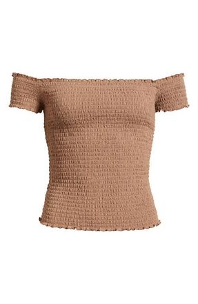 BP. Off the Shoulder Smocked Top in Brown Fresco at Nordstrom, Size Xx-Small