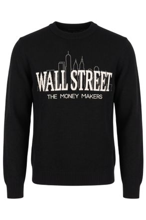 MC2 Saint Barth Black Wool-Blend Wall Street Crewneck Sweater