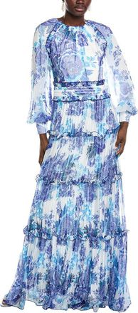 Tadashi Shoji Atlas Pleated Floral Print Gown