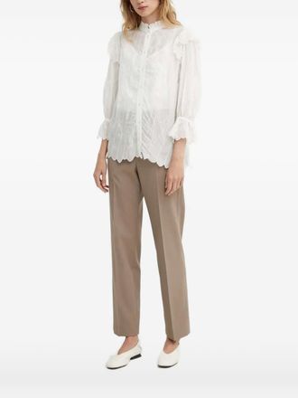 Bruuns Bazaar Cyperus BB Caro top met ruches en borduurwerk - Wit