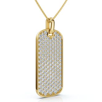 Pompeii3 Mens 1ct Diamond Dog Tag Pendant 14k Gold Necklace Lab Grown 18 Chain