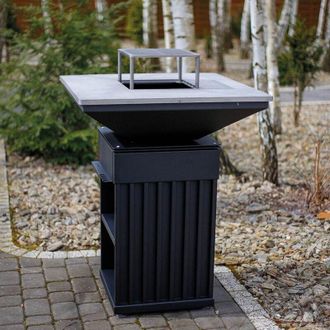 Kratki Kamin QUADRUM mit Grill mit Holzplatte