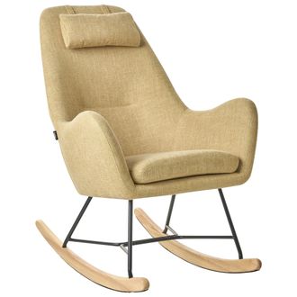 Beliani Beliani - Silla Mecedora Tapizada En Tela Amarilla Patas De Metal Patines De Madera Estilo Moderno Arrie