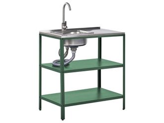 Beliani Isla de cocina exterior con fregadero verde
