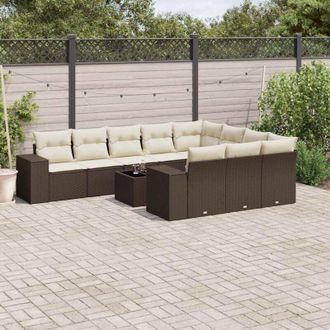 vidaXL Set De Sof&aacute;s De Jard&iacute;n 11 Pzas Cojines Rat&aacute;n Sint&eacute;tico Marr&oacute;n Vidaxl