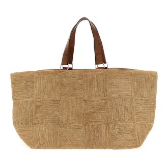 Ibeliv Tassen, Dames, Beige, ONE Size, Leer, Miray Gehaakte Raffia Tote