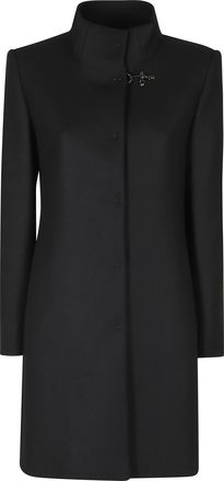 Fay Black Virginia High Neck Virgin Wool-Blend Coat