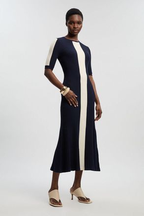 Karen Millen Womens Colour Block Rib Knitted Maxi Dress - Navy polyamide - Size X-Small