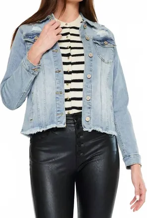 Kancan Wilson Open Pack Frayed Hem Trucker Jacket In Medium Wash