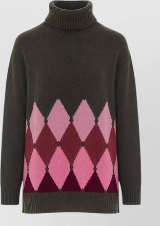 Ballantyne cashmere ribbed turtleneck argyle sweater