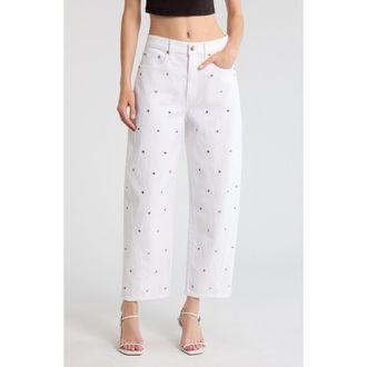 Daze Westward Grommet Embellished High Waist Ankle Barrel Leg Jeans in Lamb at Nordstrom, Size 24