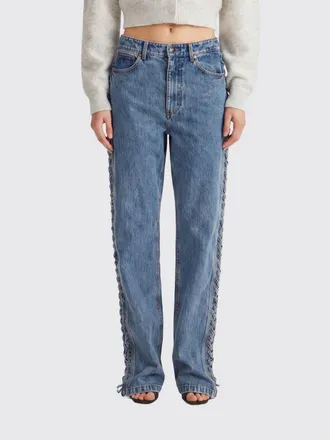 Rotate Jeans straight a vita media in denim con fettucce intrecciate
