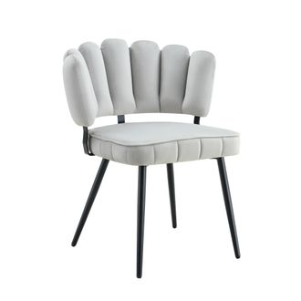 STILVORA Silla De Comedor, Respaldo Floral, Terciopelo Texturizado, Asiento Acolchado, Patas De Metal Negro, Gris Claro