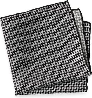 Paul Fredrick Houndstooth Silk Pocket Square in Black/grey at Nordstrom