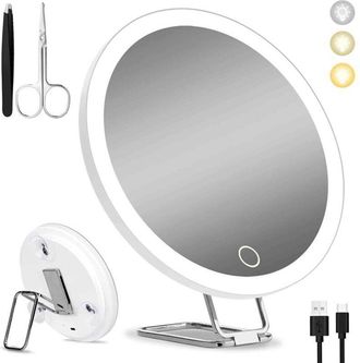 OEM Espejo De Maquillaje Con Aumento De 30x (15 Cm), Luz Led Recargable, Soporte Giratorio De 360&deg;, 3 Ventosas, Espejo Con Aumento De 10x/20x