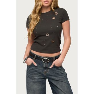 Edikted Aitana Grommet Studded T-Shirt in Dark-Gray at Nordstrom, Size X-Small
