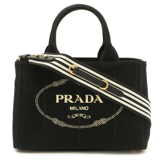 Prada Canapa Black Ivory Nero Talco Canvas Shoulder Bag Tote Bag (Pre-Owned)