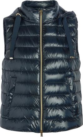 Herno Padded Hooded Glossed Shell Gilet - Blue - 48 (UK16 / XL)