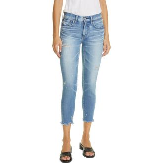 Moussy Diana Distressed Frayed Hem Skinny Jeans in Light Blue at Nordstrom, Size 27