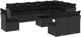 vidaXL Set De Sof&aacute;s De Jard&iacute;n 11 Pzas Y Cojines Rat&aacute;n Sint&eacute;tico Negro Vidaxl