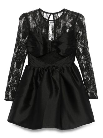 Self Portrait lace-panel taffeta mini dress - women - Polyester/Polyamide/Cotton/Polyester - 6 - Black
