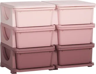 OEM Torre De Almacenamiento Infantil Con 6 Cajones Organizador De Juguetes Con Bordes Redondeados Y Asas 75x37x56,5 Cm Rosa