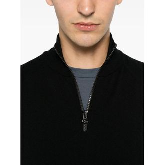 Stone Island Virgin Wool Zip-Up Sweater - Black