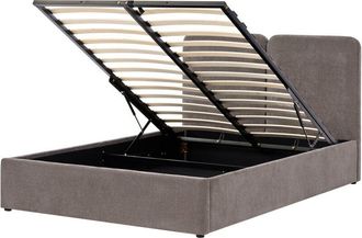 Beliani Cama Con Almacenaje Elegante Con Cabecero Tapizado En Chenilla Base Elevable Somier De L&aacute;minas Gris Pardo 140 X 200 Cm Arbois