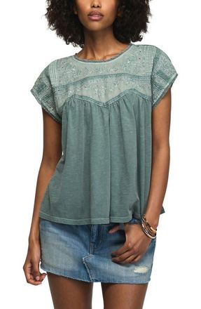 Lucky Brand Embroidered Yoke Top in Cameo Blue at Nordstrom, Size Xx-Large