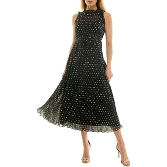Socialite Polka Dot Sleeveless Pleated Chiffon Dress in Black/White Dot at Nordstrom, Size Medium