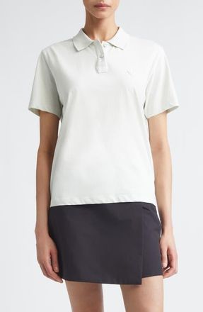 Moncler Pleated Back Mixed Media Polo in Ice at Nordstrom, Size X-Small